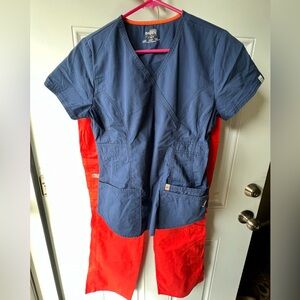 Women’s Blue & Orange Scrub Set Size Small